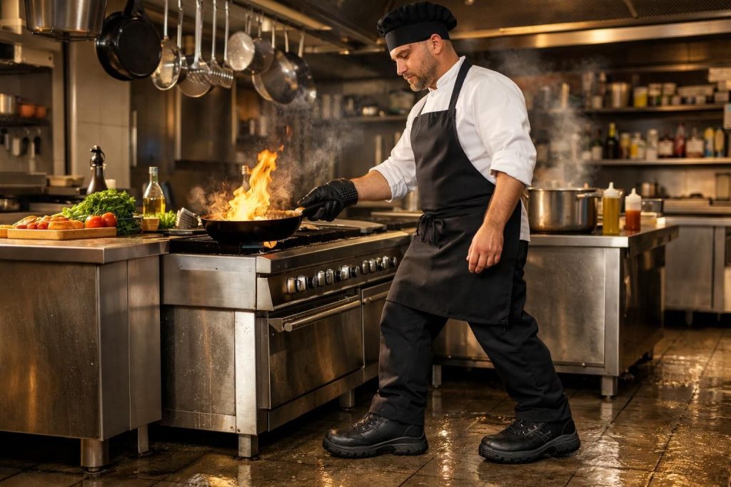 découvrez notre guide complet sur les chaussures de sécurité en cuisine pour allier confort et protection tout au long de votre journée de travail.